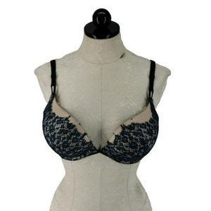 Victoria Secret Woman's Blue Tan Very Sexy Plunge Extreme Push Up‎ Bra 36C